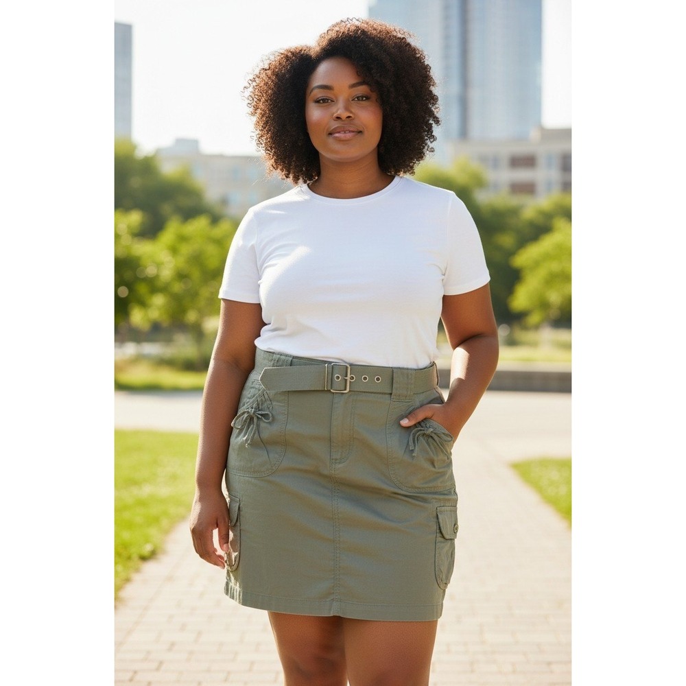 Dalia Collection Olive Green Cargo Mini Skirt with Belt Women Size 16 NWT